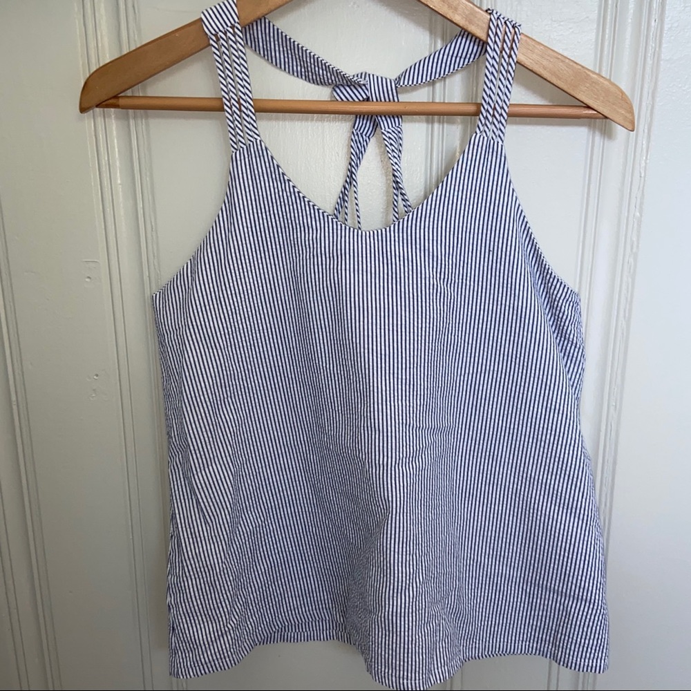 Bella Bliss Blue Seersucker Sun-top Strappy Back